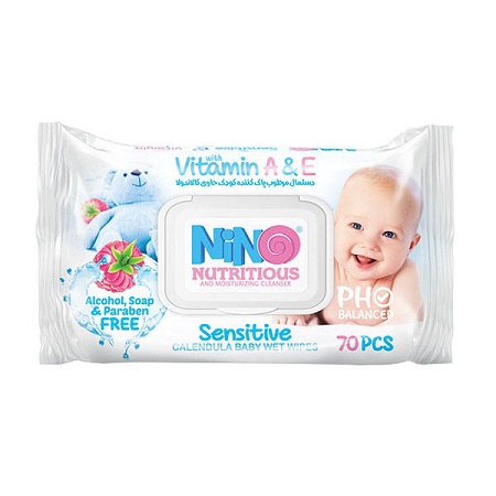 دستمال مرطوب کودک حاوی کالاندولا میوه ای درب دار نینو